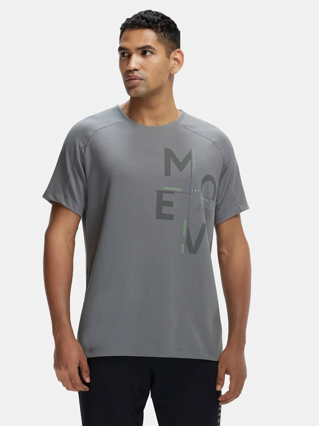 

Jockey Men Grey Typography Printed T-shirt