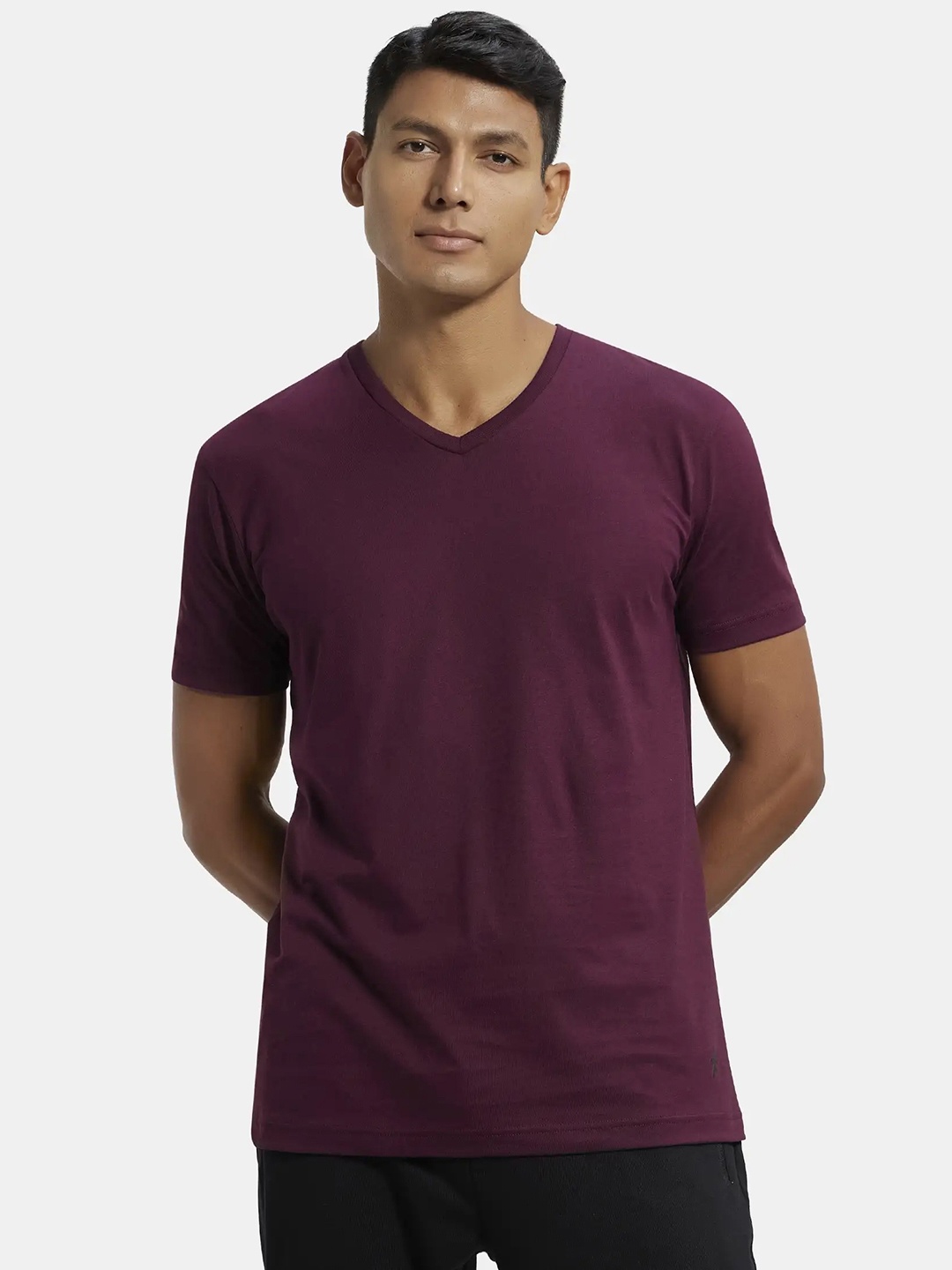 

Jockey Super Combed Cotton Rich Solid V Neck Half Sleeve T-shirt -2726, Purple