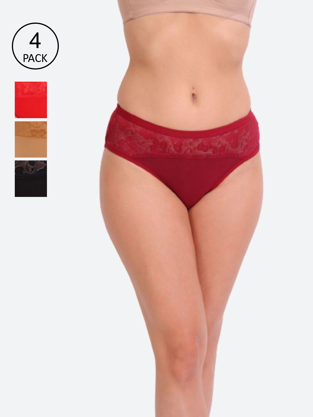 

Innocence Pack of 4 Maroon & Red Floral Basic Briefs