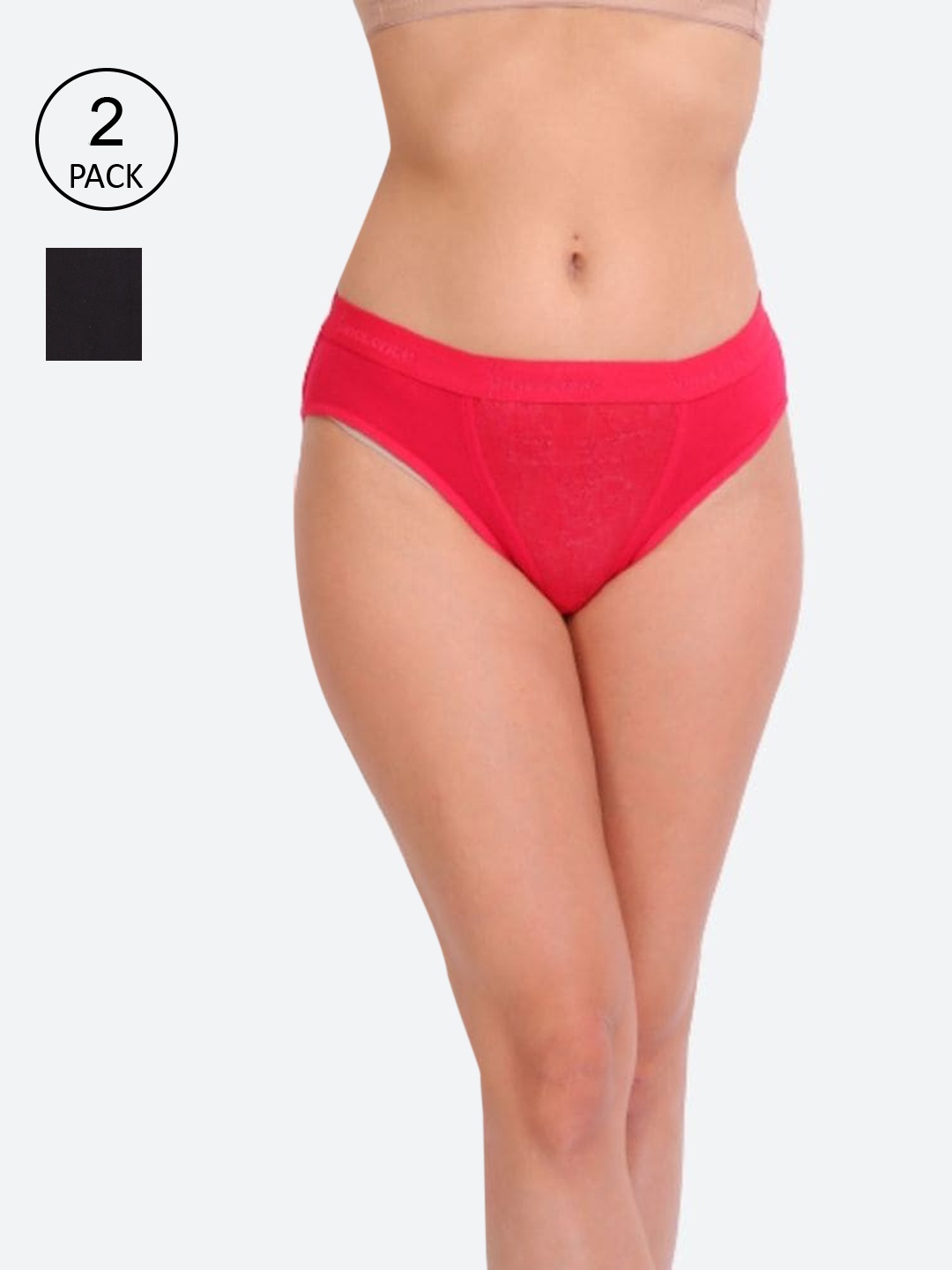 

Innocence Women Pack Of 2 Black & Red Floral Printed Basic Hipster Briefs