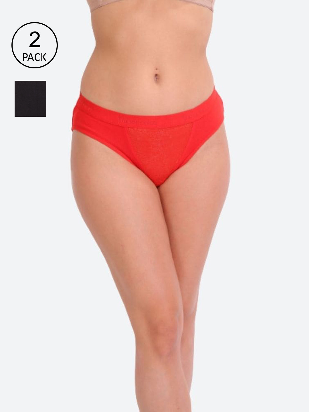 

Innocence Women Pack Of 2 Black & Coral Floral Printed Cotton Hipster Briefs