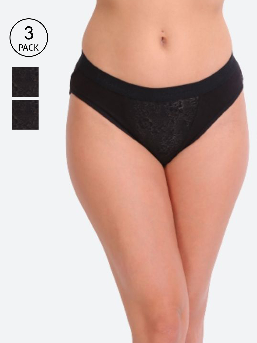 

Innocence Women Pack Of 3 Black Floral Printed Hipster Cotton Briefs