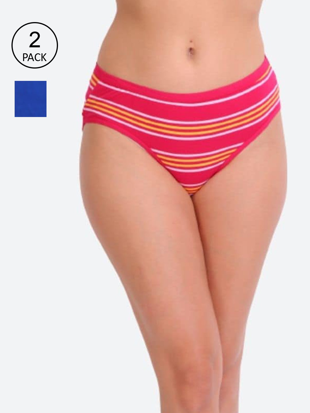 

Innocence Women Pack Of 2 Pink & Blue Striped Cotton Hipster Briefs