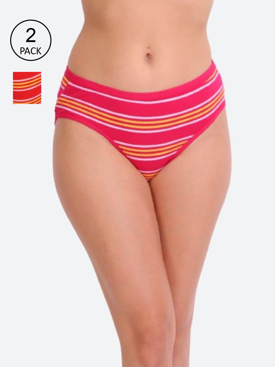 

Innocence Women Pack Of 2 Striped Cotton Hipster Briefs, Pink
