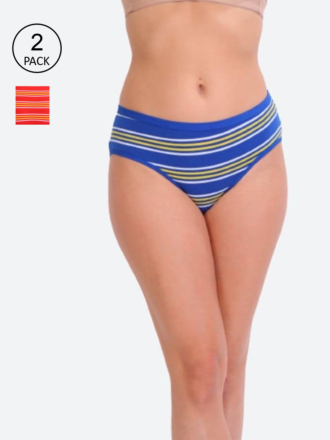 

Innocence Women Pack Of 2 Striped Cotton Hipster Briefs, Orange