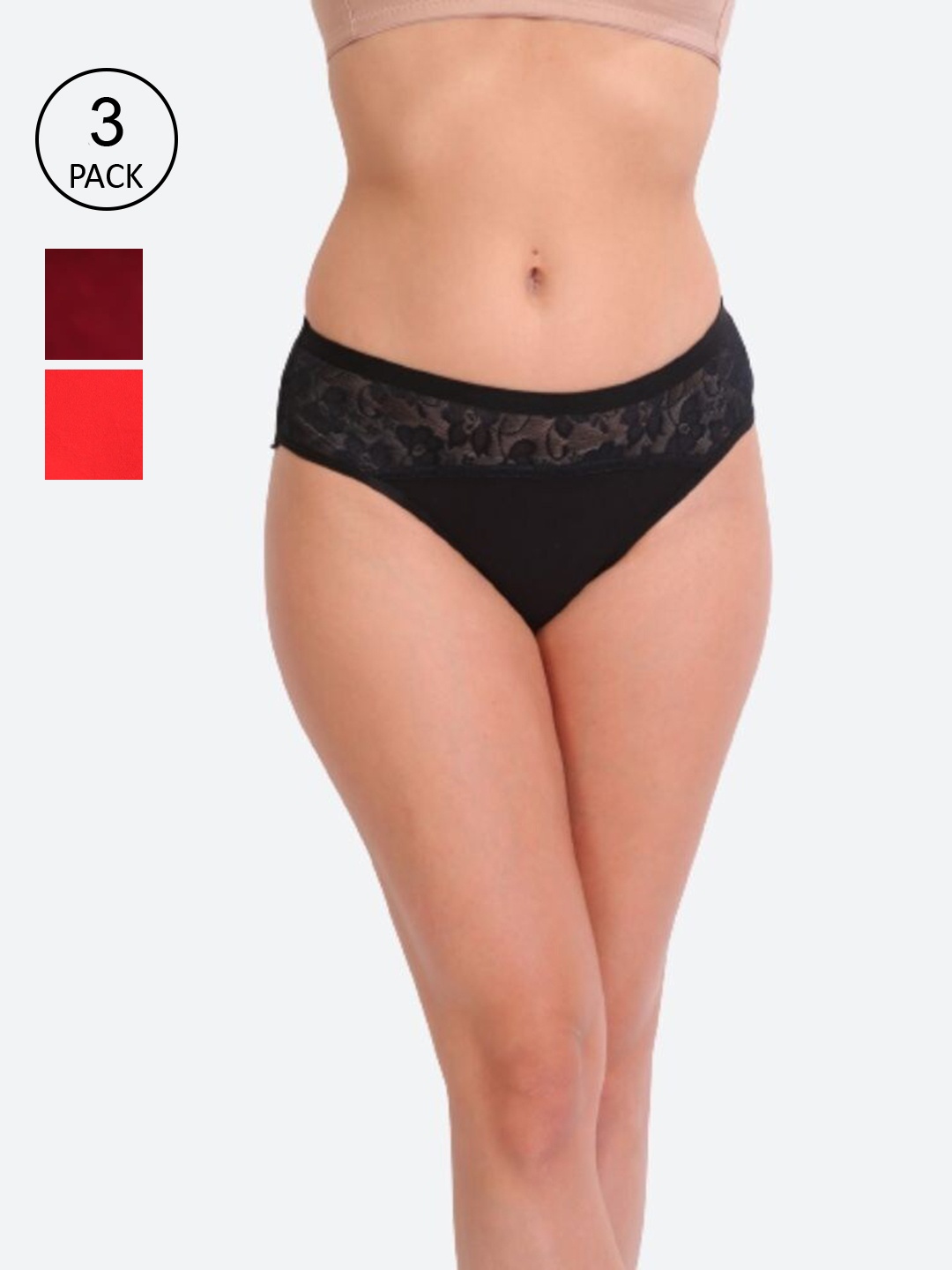 

Innocence Pack of 3 Hipster Briefs BBAPLIN91070_S, Black