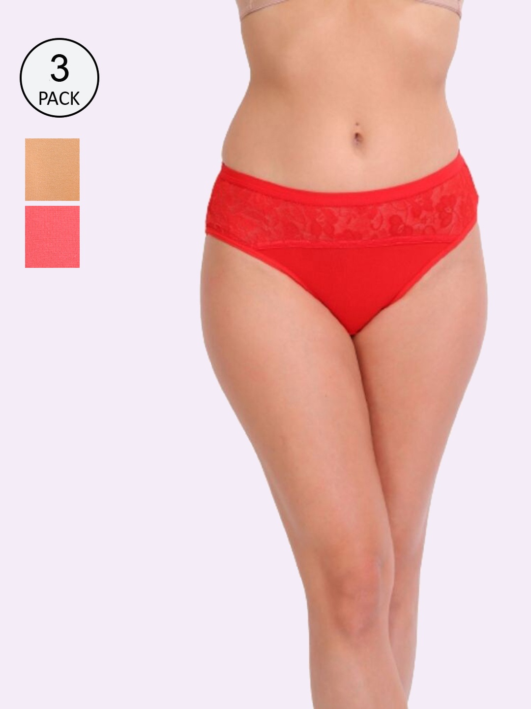 

Innocence Women Pack of 3 Floral Lace Hipster Briefs BBAPLIN91068, Beige