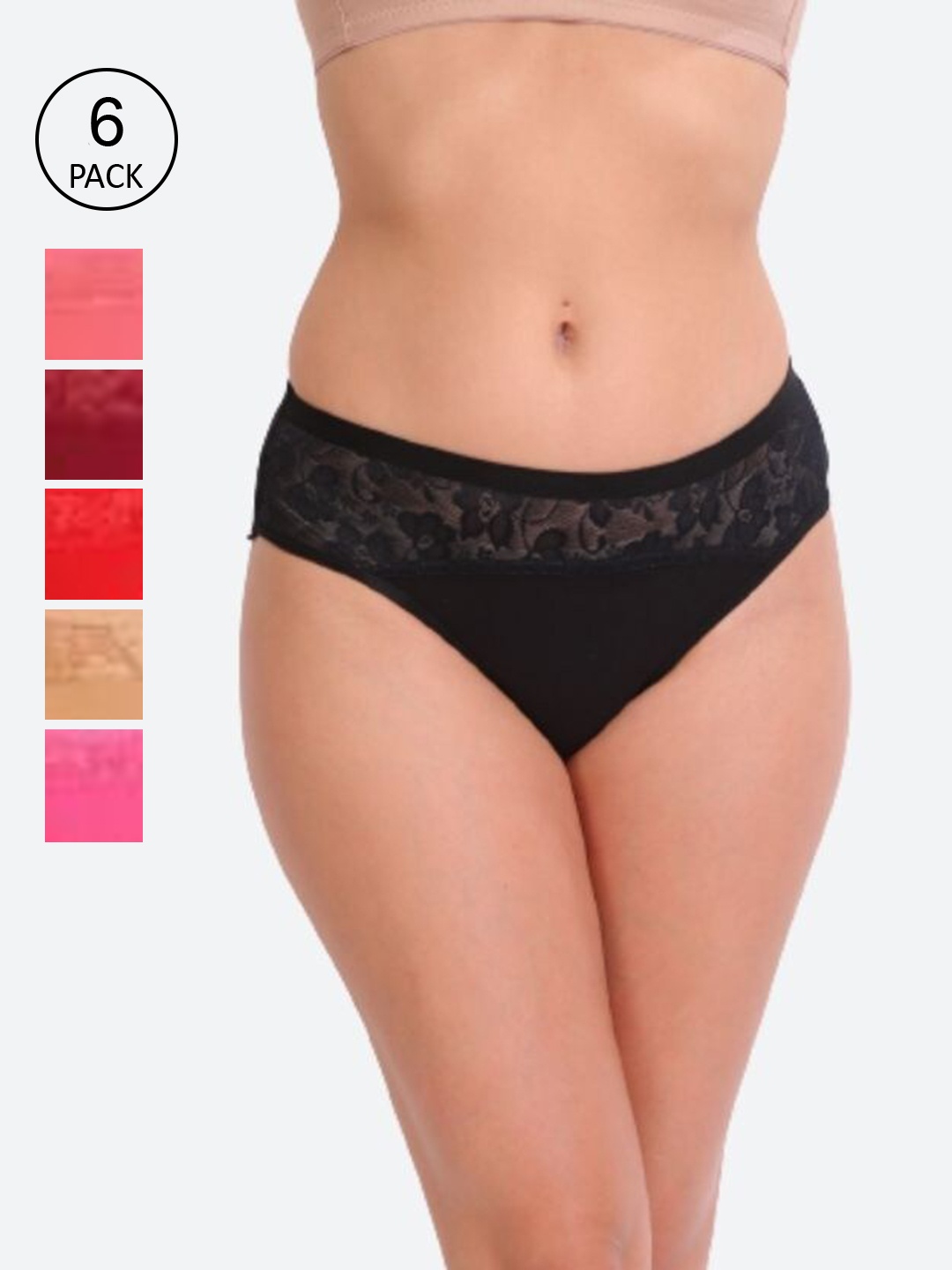 

Innocence Women Pack Of 6 Solid Cotton Hipster Briefs, Black