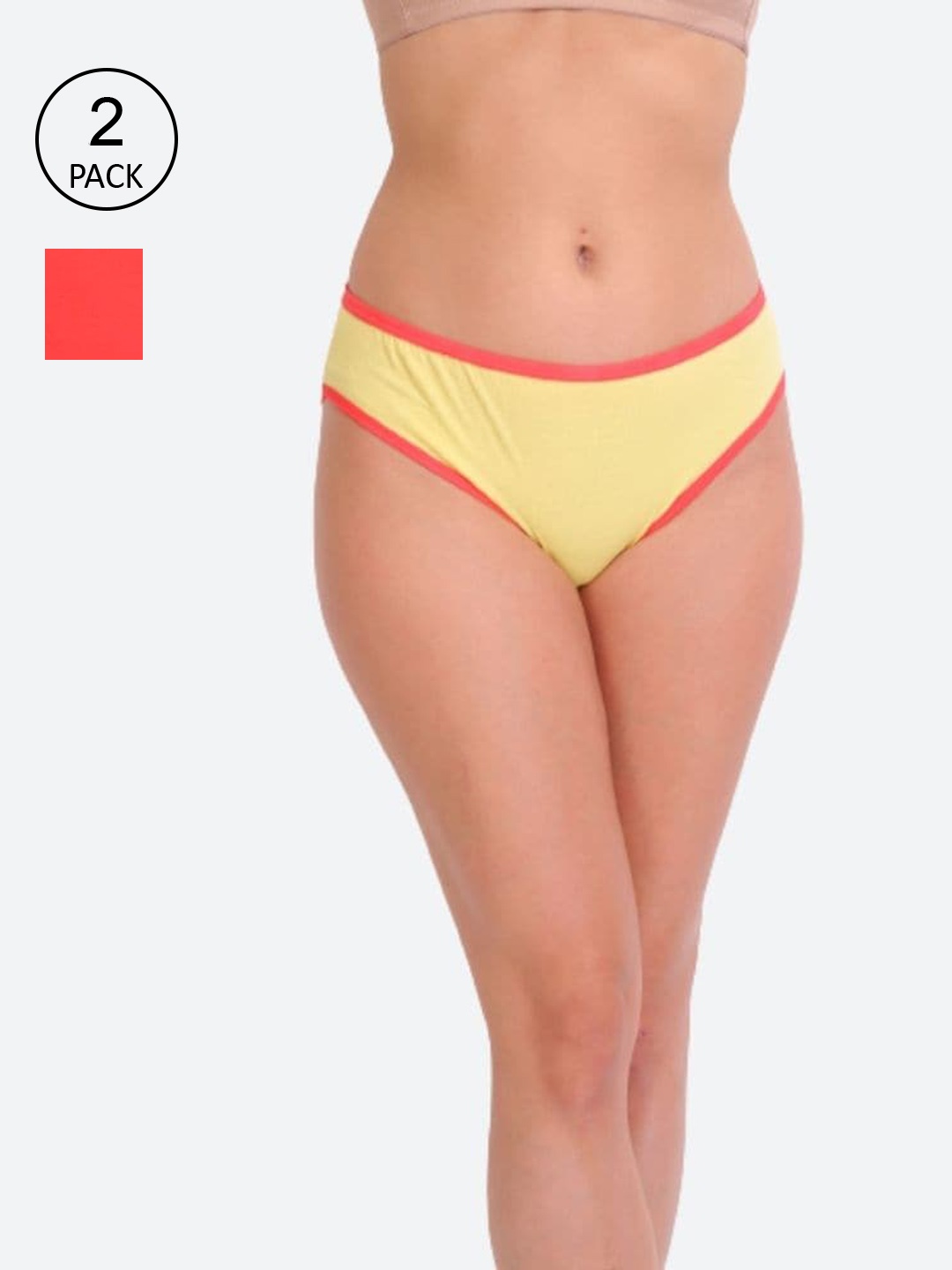 

Innocence Women Pack Of 2 Yellow & Fuchsia Colored Solid Hipster Briefs