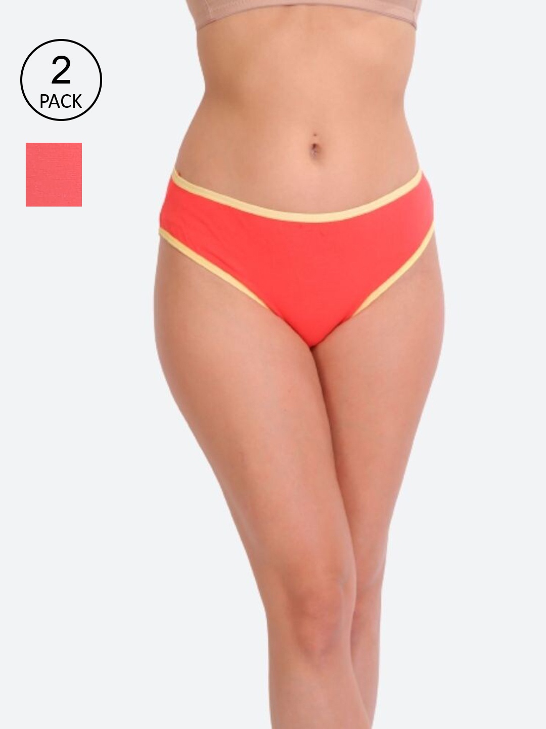 

Innocence Women Pack Of 2 Coral & Fuchsia Solid Hipster Briefs