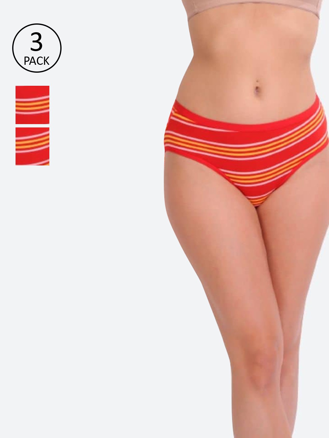 

Innocence Women Pack Of 3 Orange & Yellow Striped Hipster Briefs