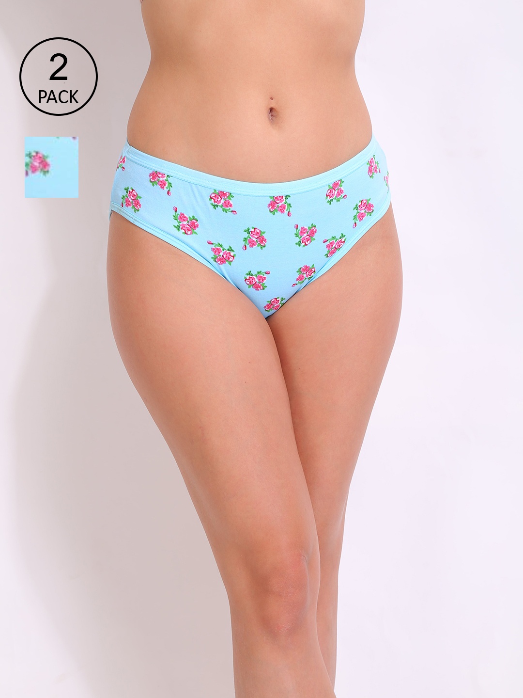 

Innocence Women Pack Of 2 Blue & Pink Floral Printed Hipster Briefs