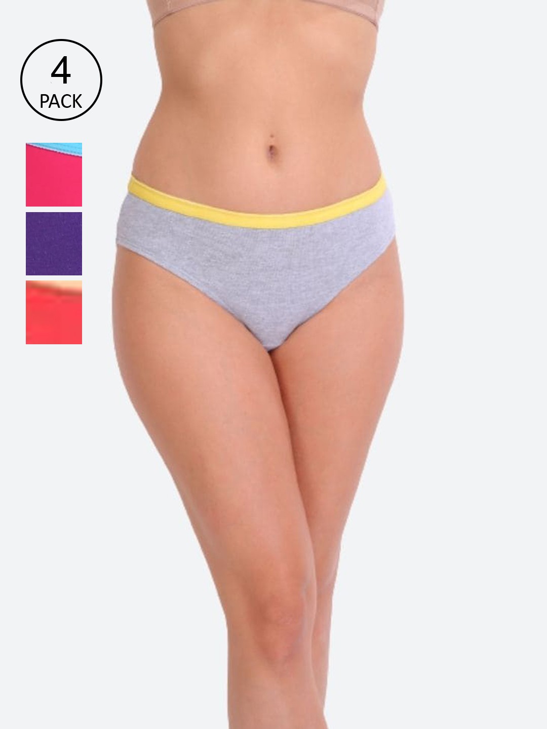 

Innocence Women Pack Of 4 Solid Cotton Hipster Briefs, Grey melange
