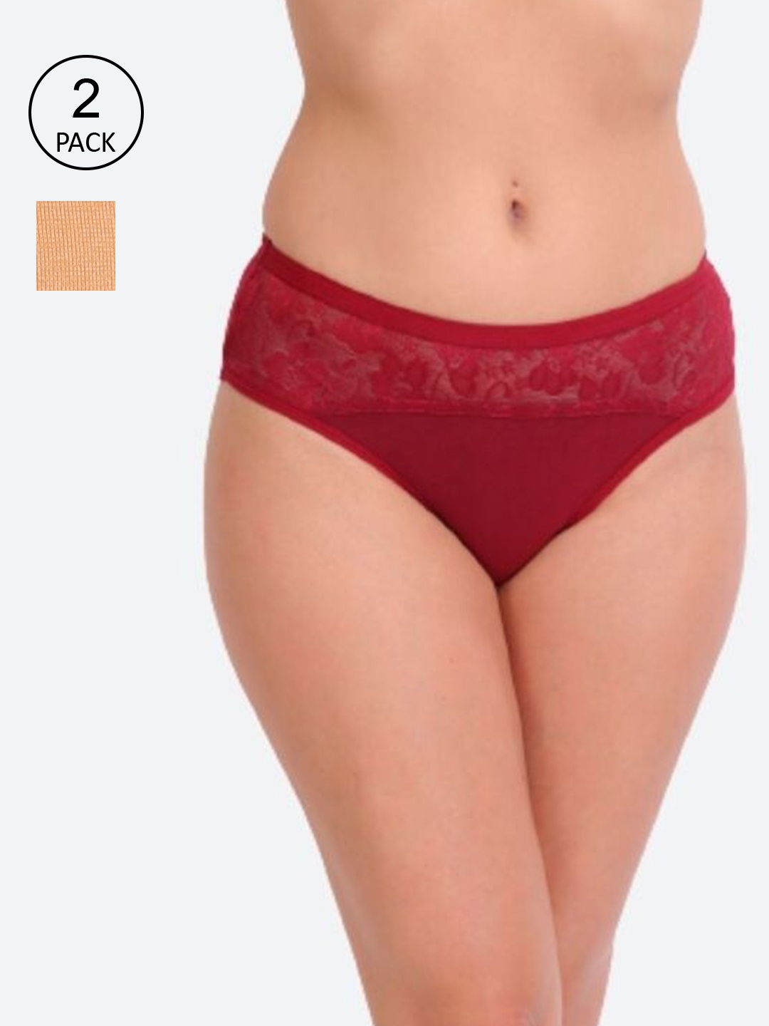 

Innocence Women Pack of 2 Printed Hipster Cotton Briefs, Maroon