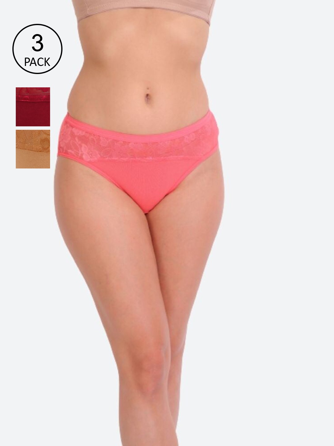 

Innocence Pack Of 3 Floral Laced Cotton Hipster Briefs, Pink