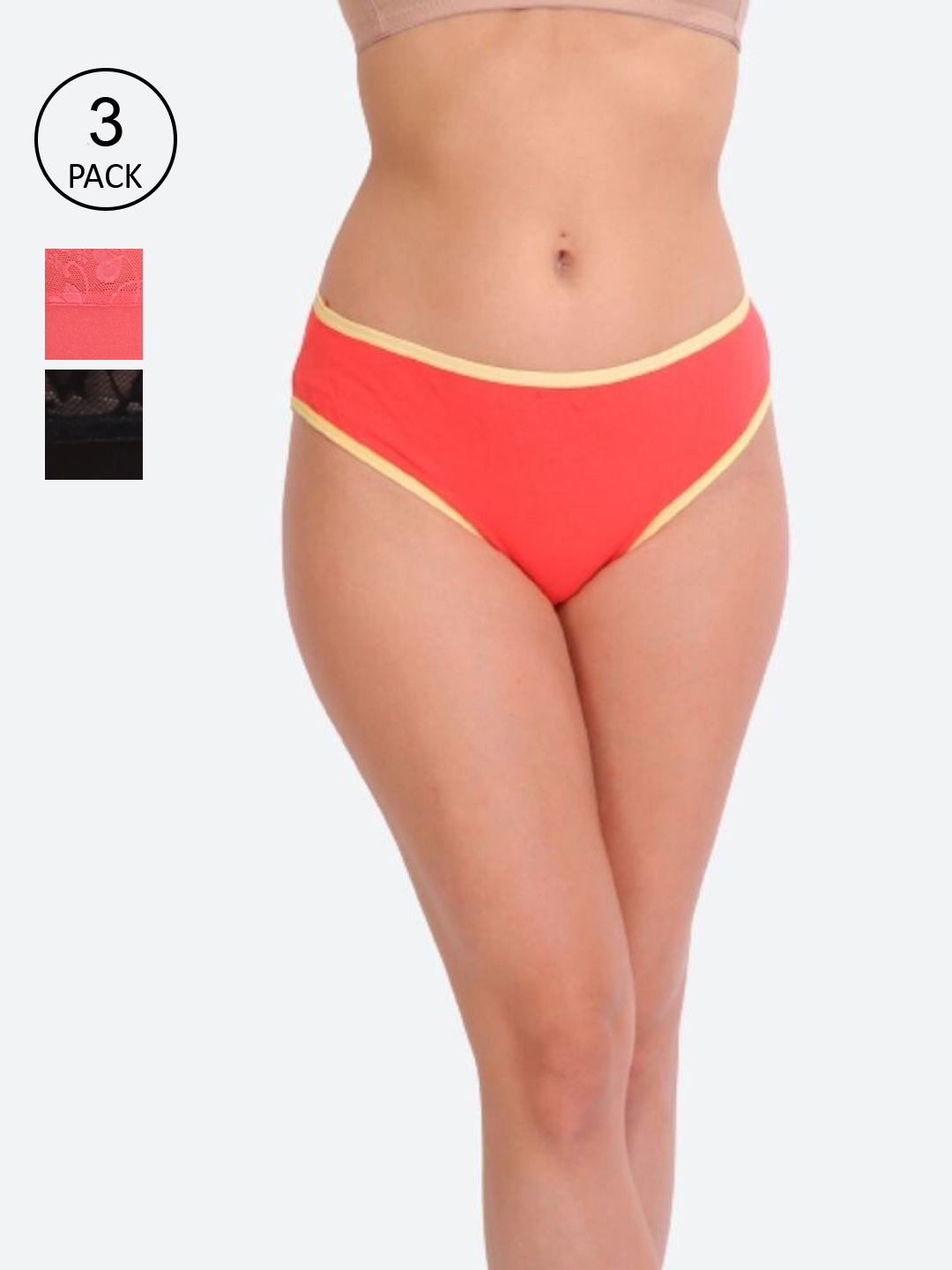 

Innocence Women Set of 3 Solid Hipster Briefs BBAPLIN91083_S, Orange