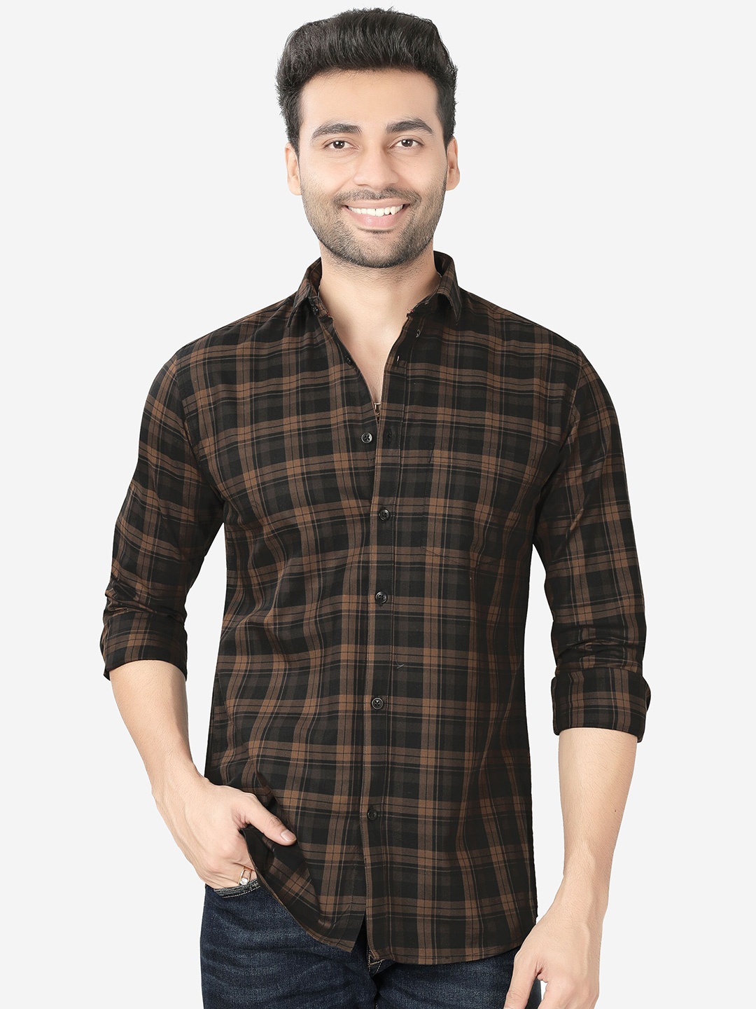 

5TH ANFOLD Men Grey Slim Fit Checked Casual Shirt