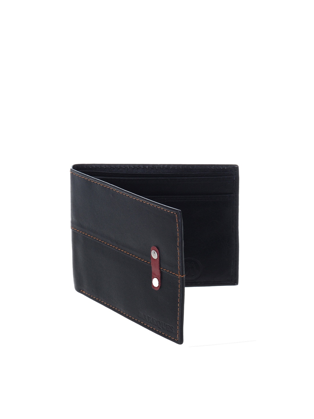 

MARKQUES Men Black Leather Two Fold Wallet