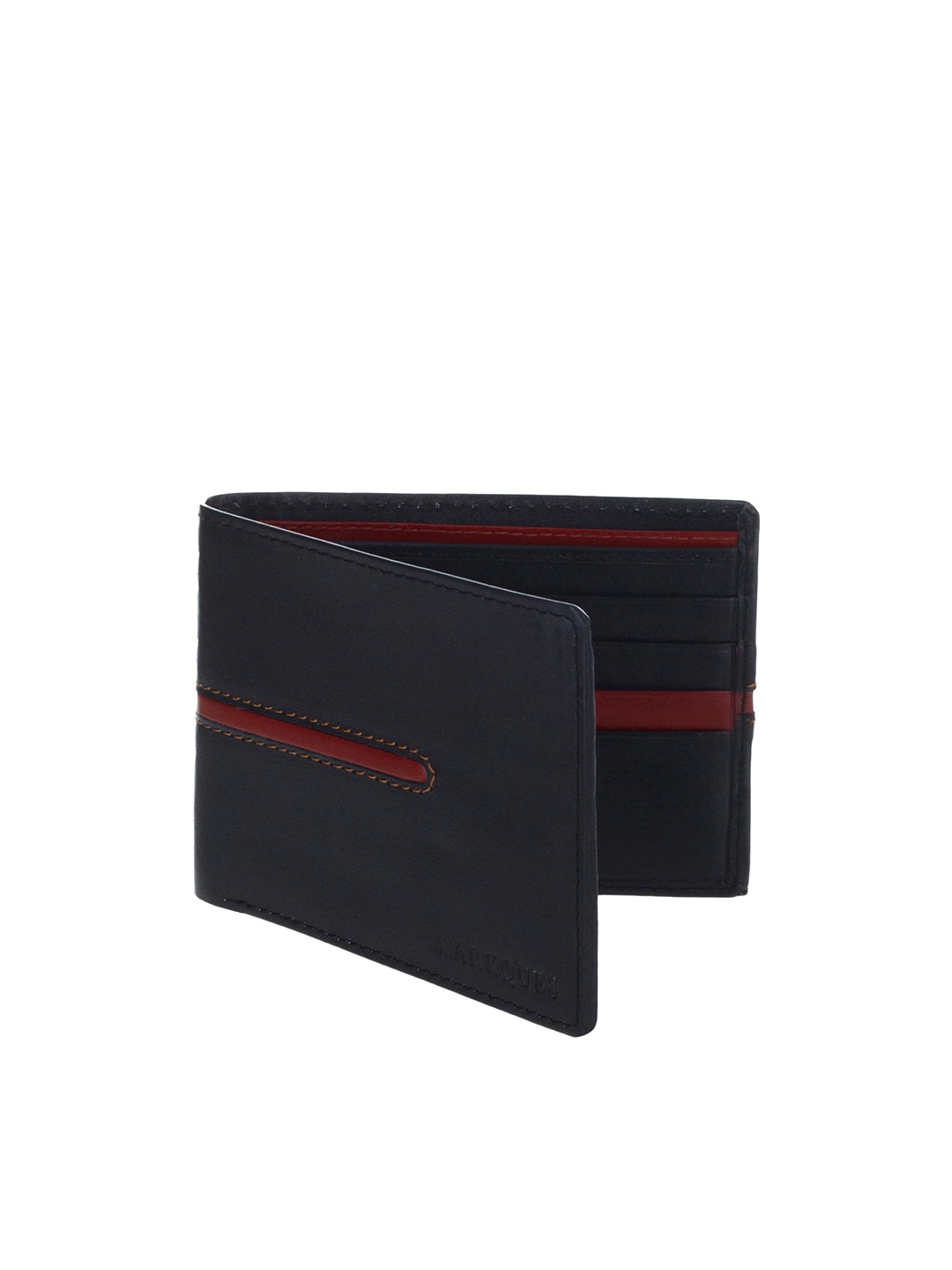 

MARKQUES Men Black & Red Leather Two Fold Wallet
