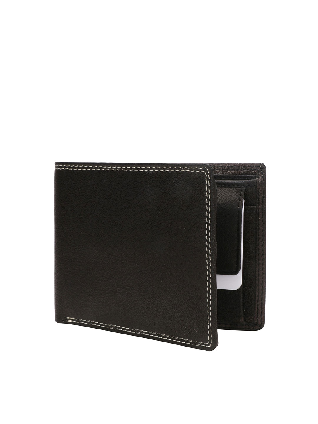 

MARKQUES Men Black Leather Two Fold Wallet