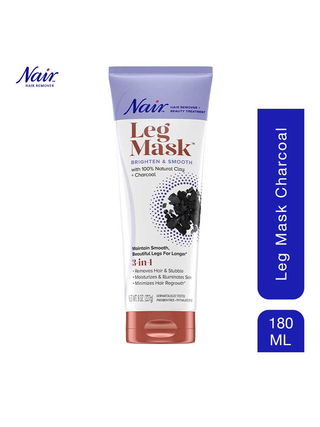

Nair 3-In-1 Leg Mask Depilatory Cream with Natural Clay & Charcoal Extract - 180ml, White
