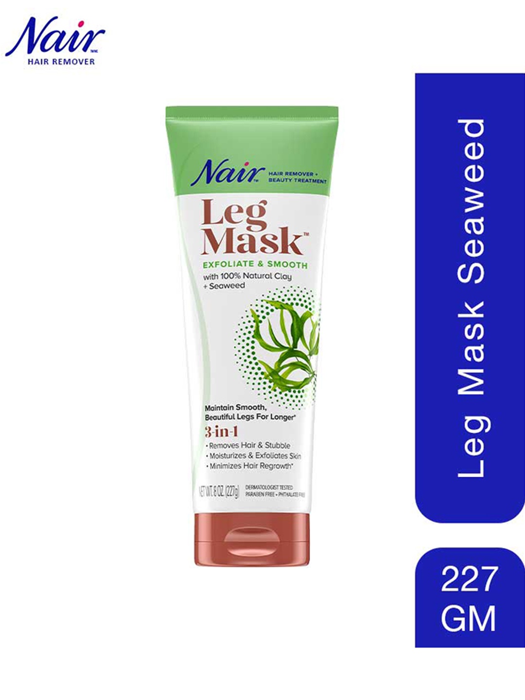 

Nair Exfoliate & Smooth Leg Mask Depilatory Cream with Natural Clay & Seaweed - 227 g, Green