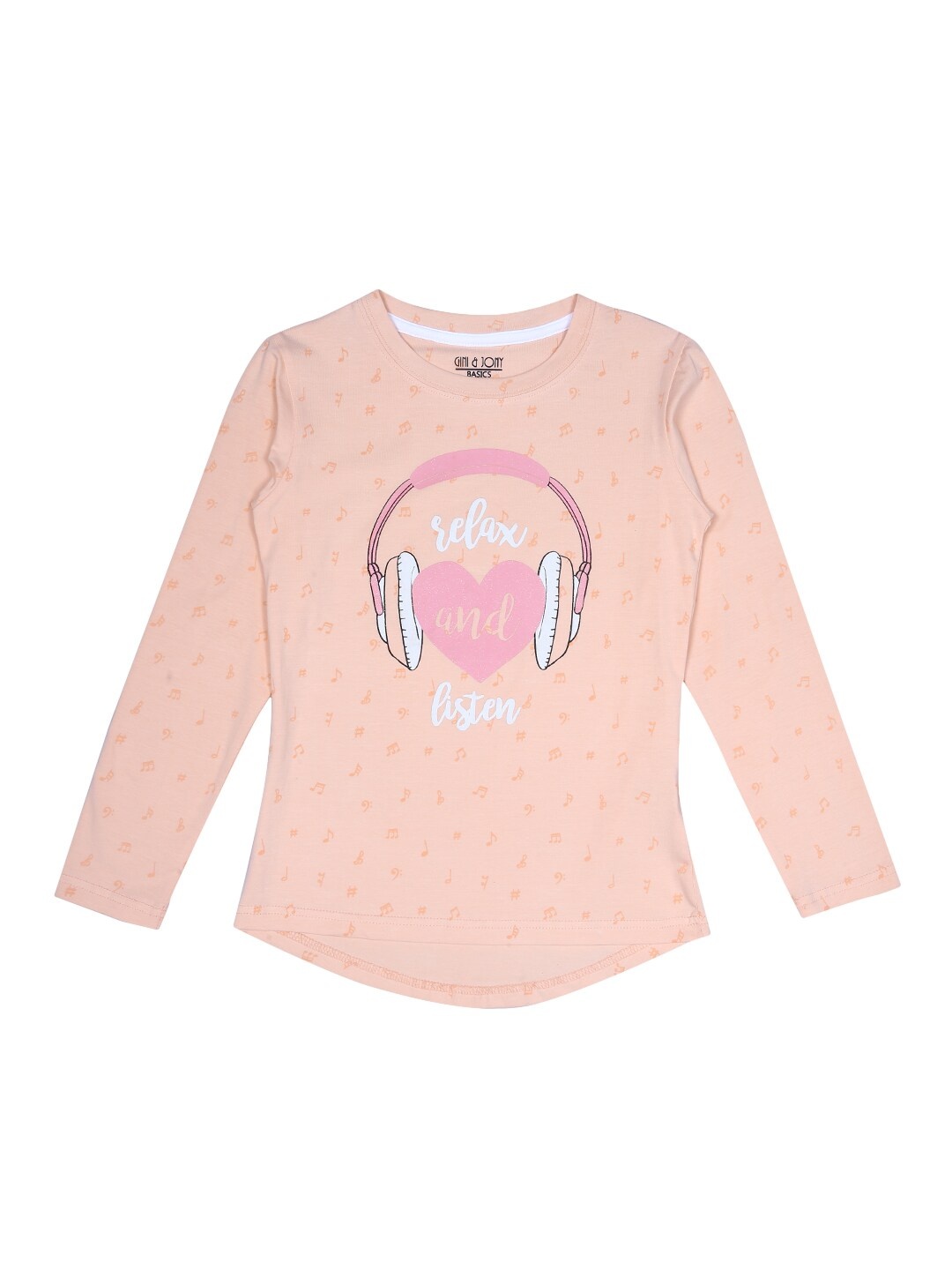 

Gini and Jony Girls Peach-Coloured Graphic Printed Top