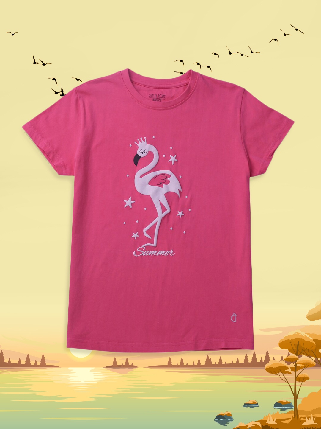 

Gini and Jony Girls Pink Printed Cotton T-shirt