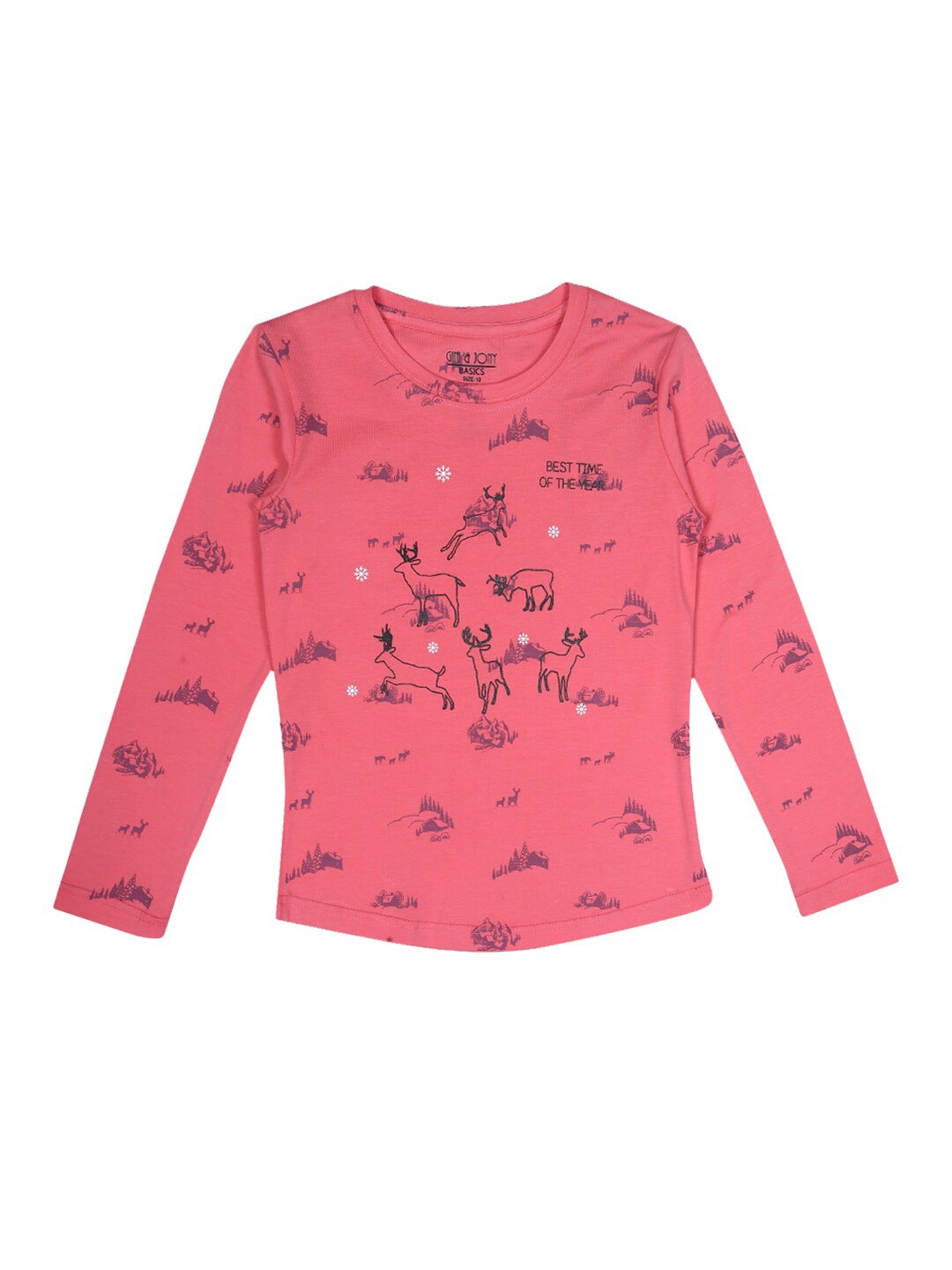 

Gini and Jony Girls Pink Conversational Printed Top