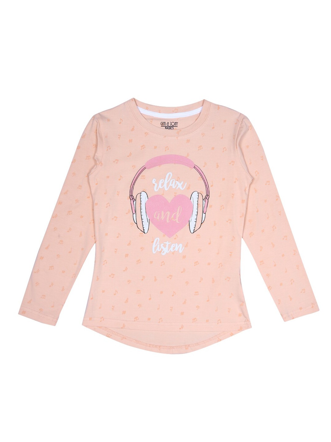 

Gini and Jony Girls Peach-Coloured Printed T-shirt
