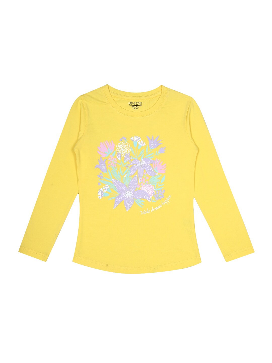 

Gini and Jony Girls Yellow Floral Printed Cotton Blend Top