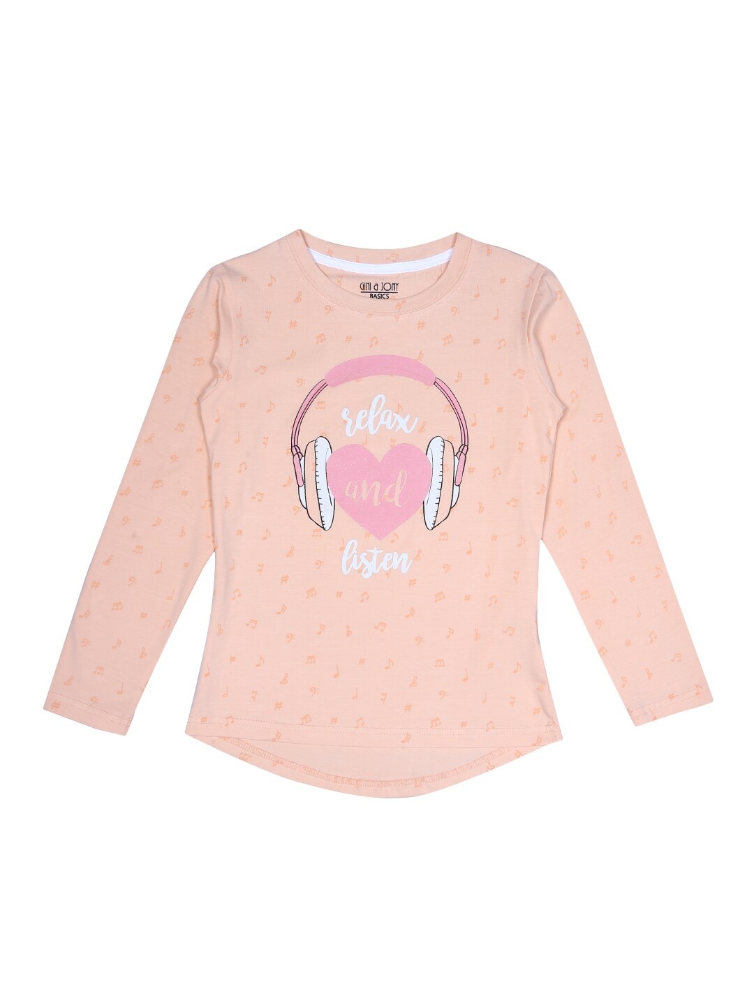 

Gini and Jony Girls Peach-Coloured Typography Printed T-shirt