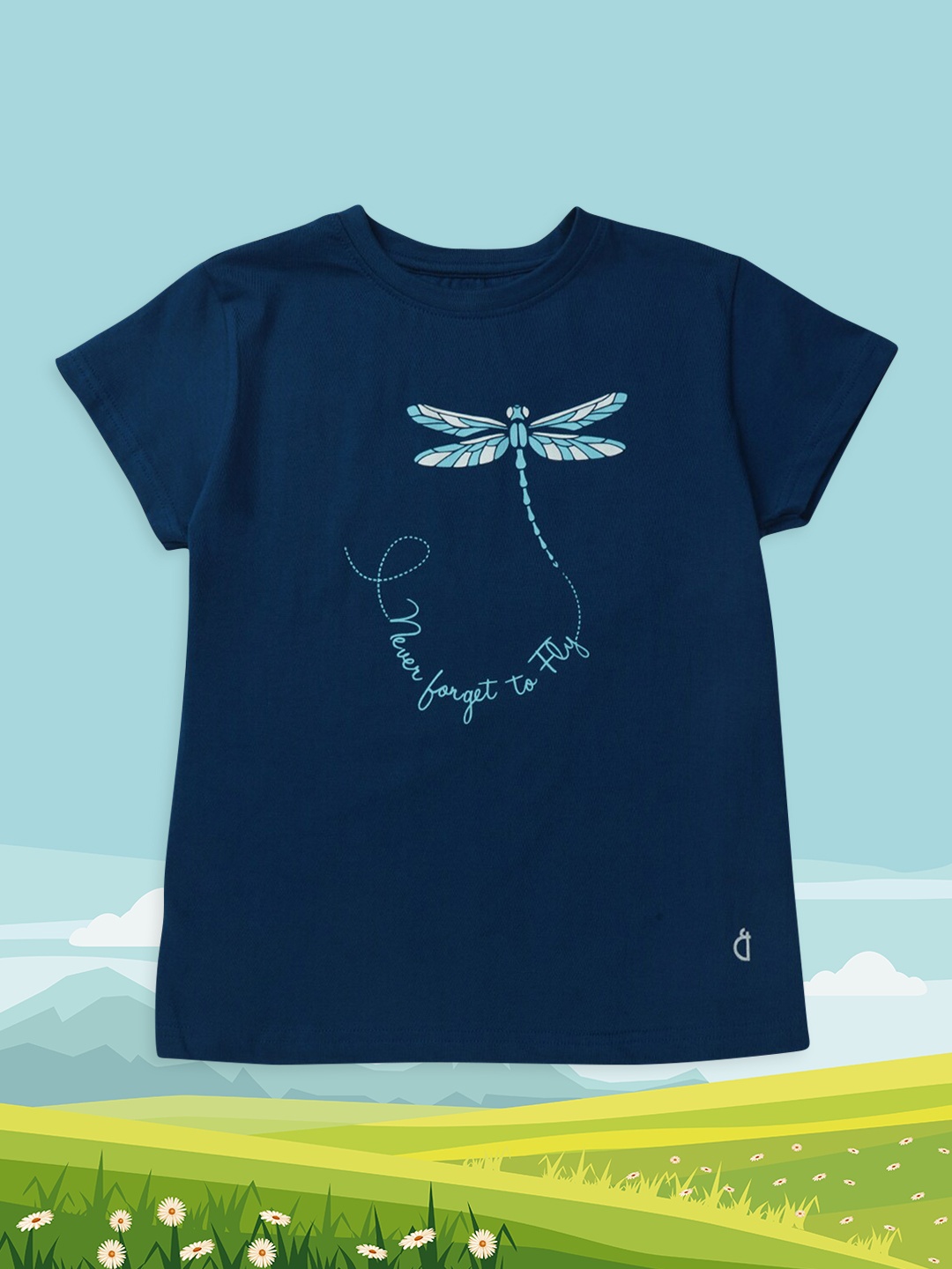 

Gini and Jony Girls Teal Typography Printed Cotton T-shirt