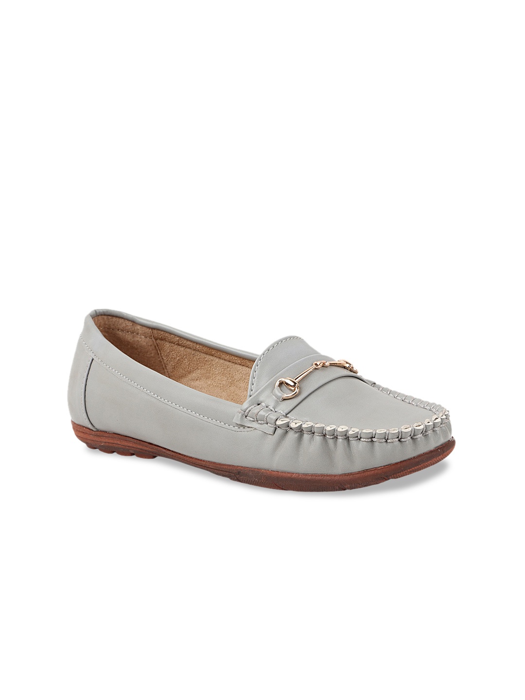 

THE WHITE POLE Women Grey Textured Lightweight Loafers