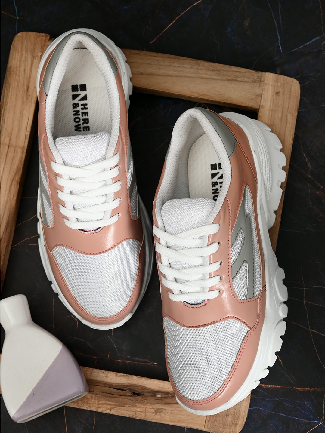 

HERE&NOW Women Pink And Grey Color Blocked PU Sneakers