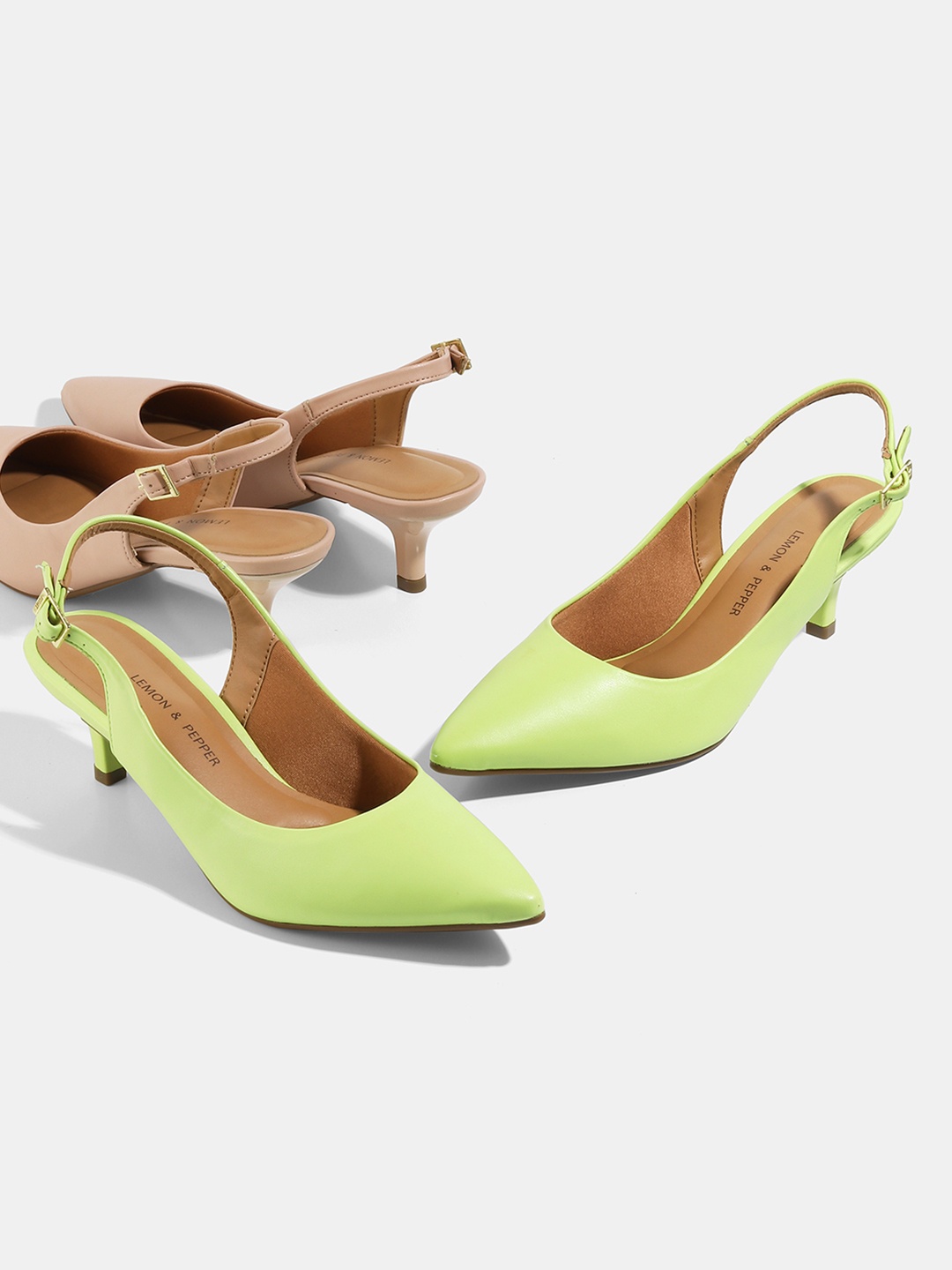

LEMON & PEPPER Green PU Kitten Pumps