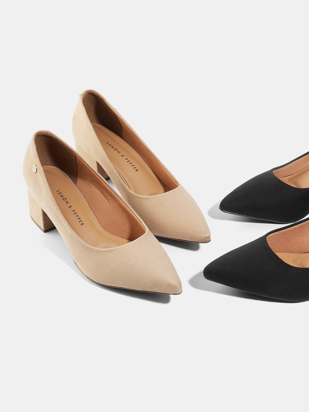 

LEMON & PEPPER Beige PU Block Pumps