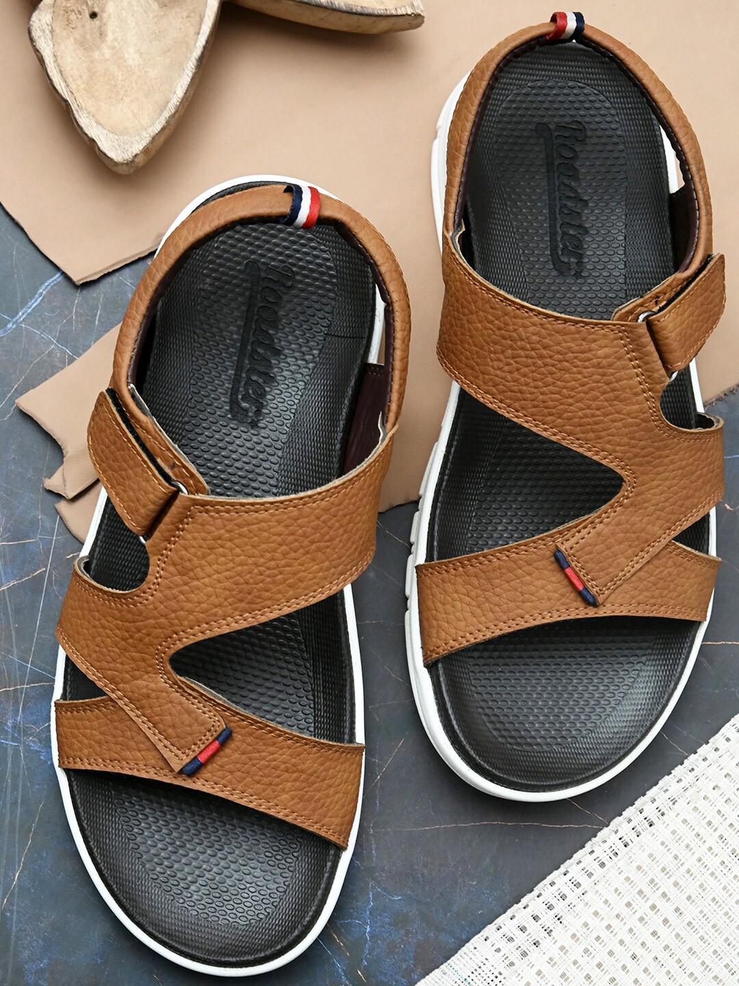 

Roadster Men Tan & Black PU Comfort Sandals