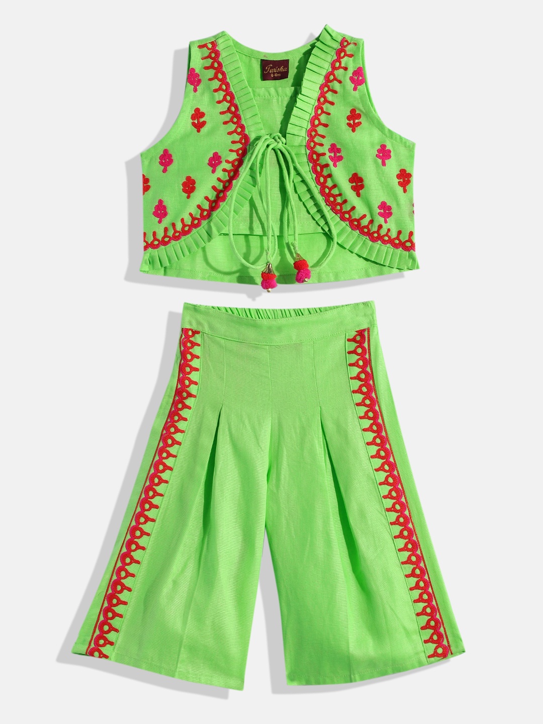 

Twisha Girls Green & Red Embellished Top with Palazzos