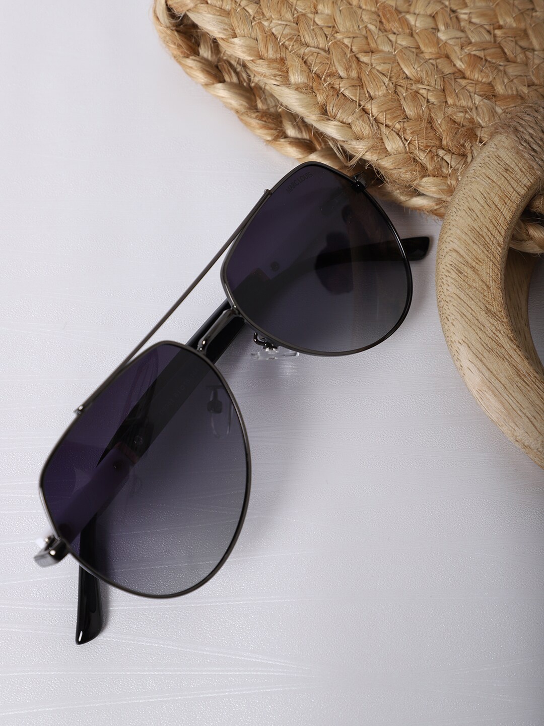 

MARC LOUIS Men Grey Lens & Black Aviator Sunglasses with Polarised Lens