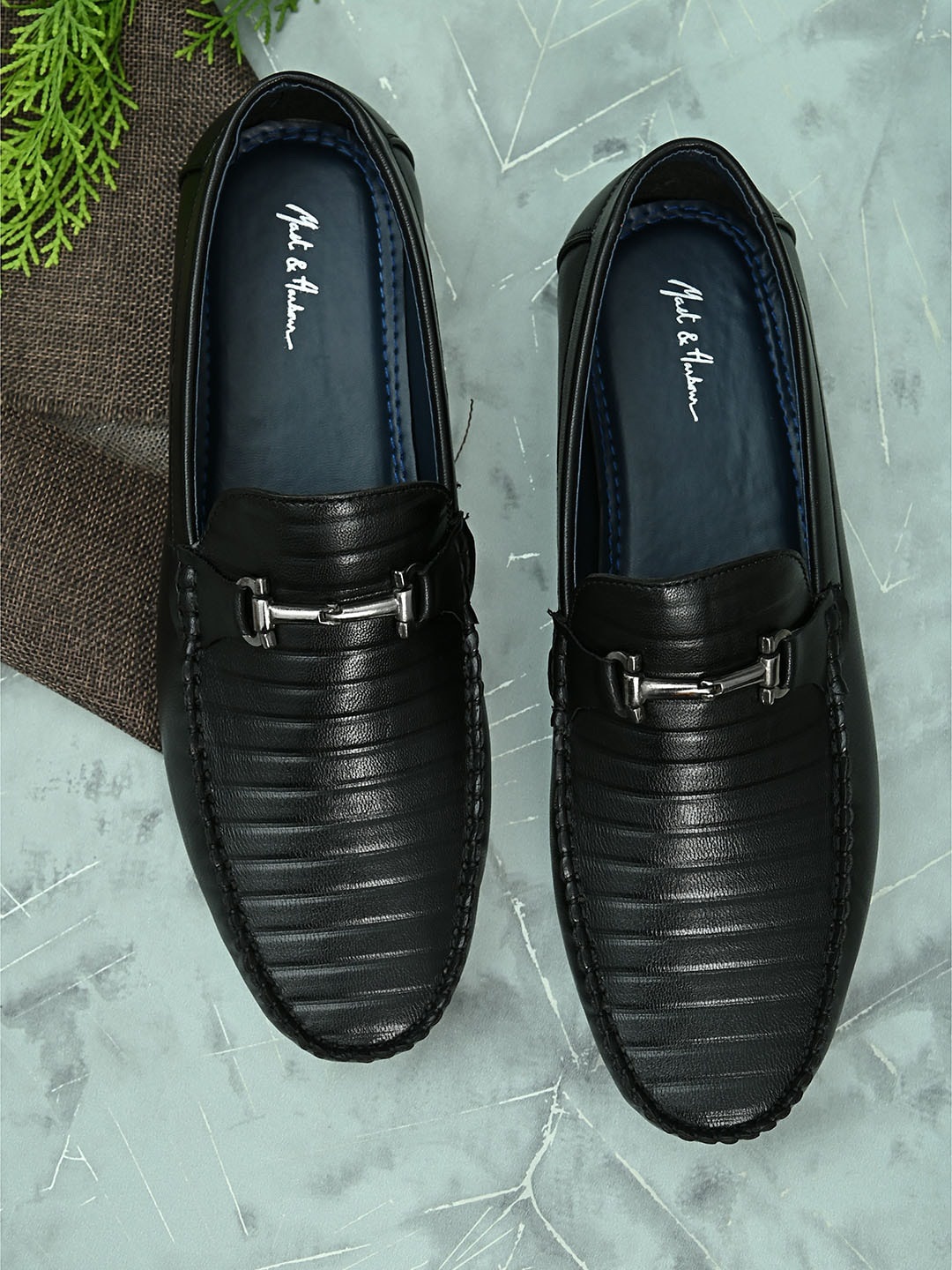 

Mast & Harbour Men Black Textured PU Slip-On Sneakers