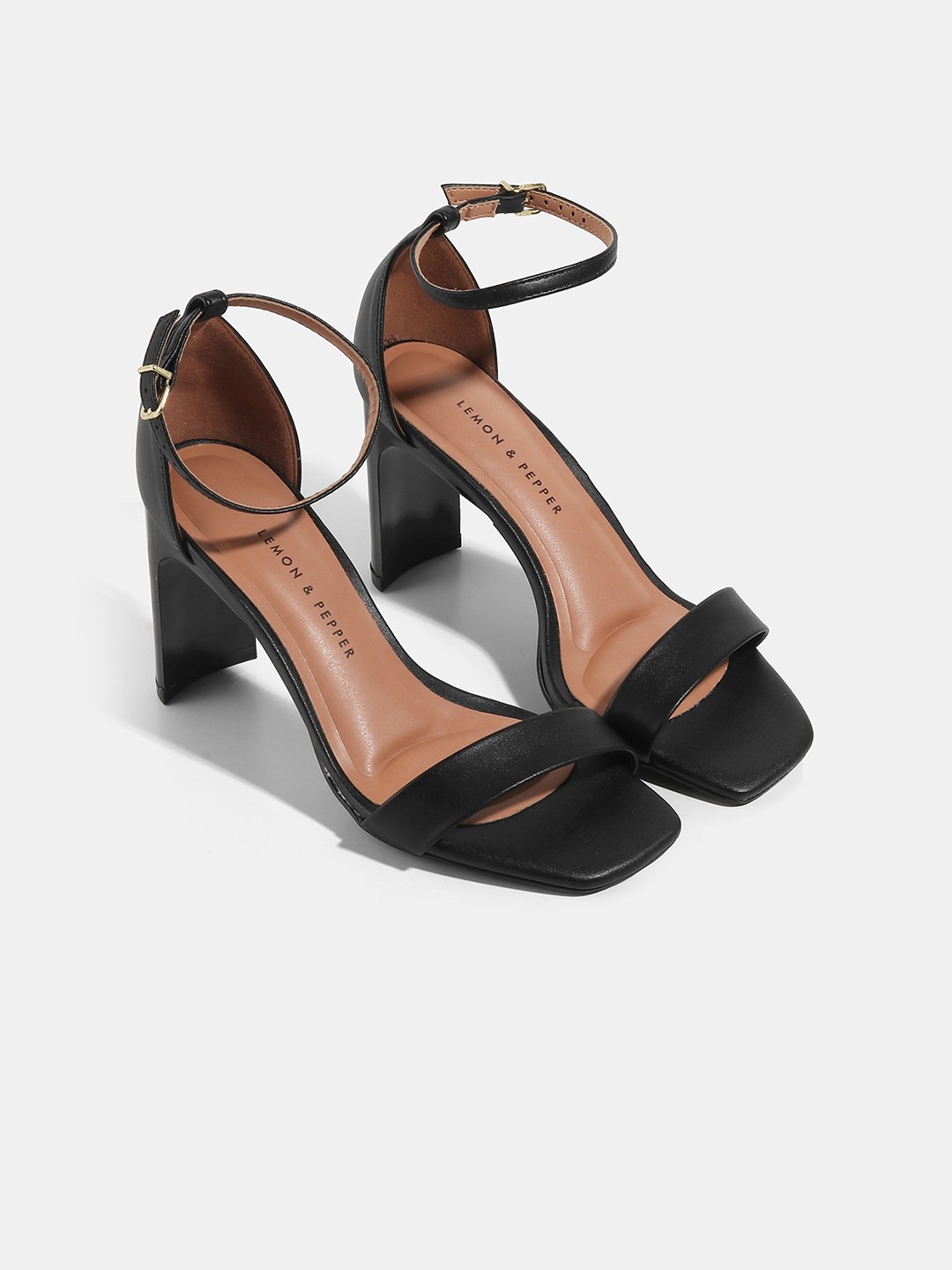 

LEMON & PEPPER Black PU Party Block Sandals
