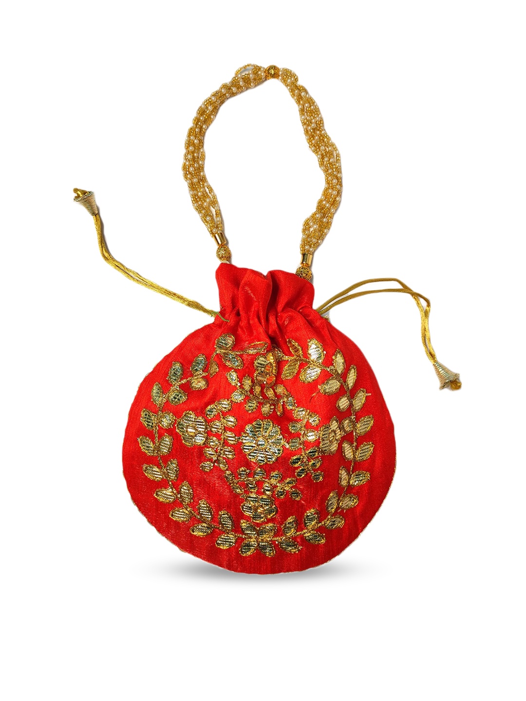 

CRAYTON Red & Gold-Toned Embroidered Potli Clutch