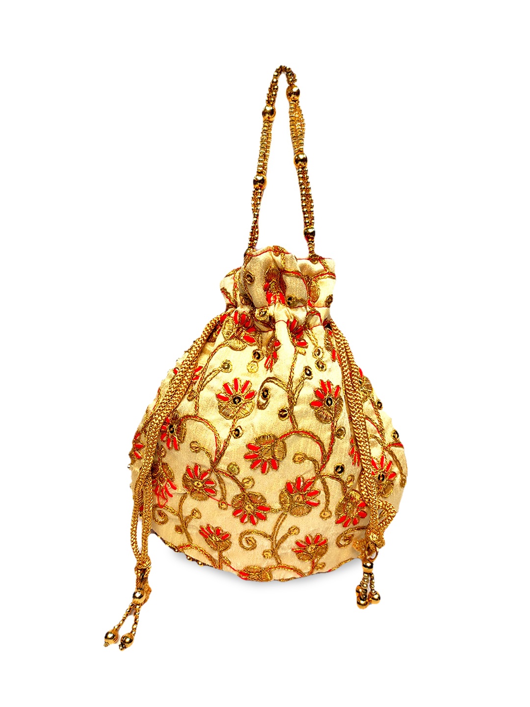 

CRAYTON Red & Gold-Toned Embroidered Potli Clutch