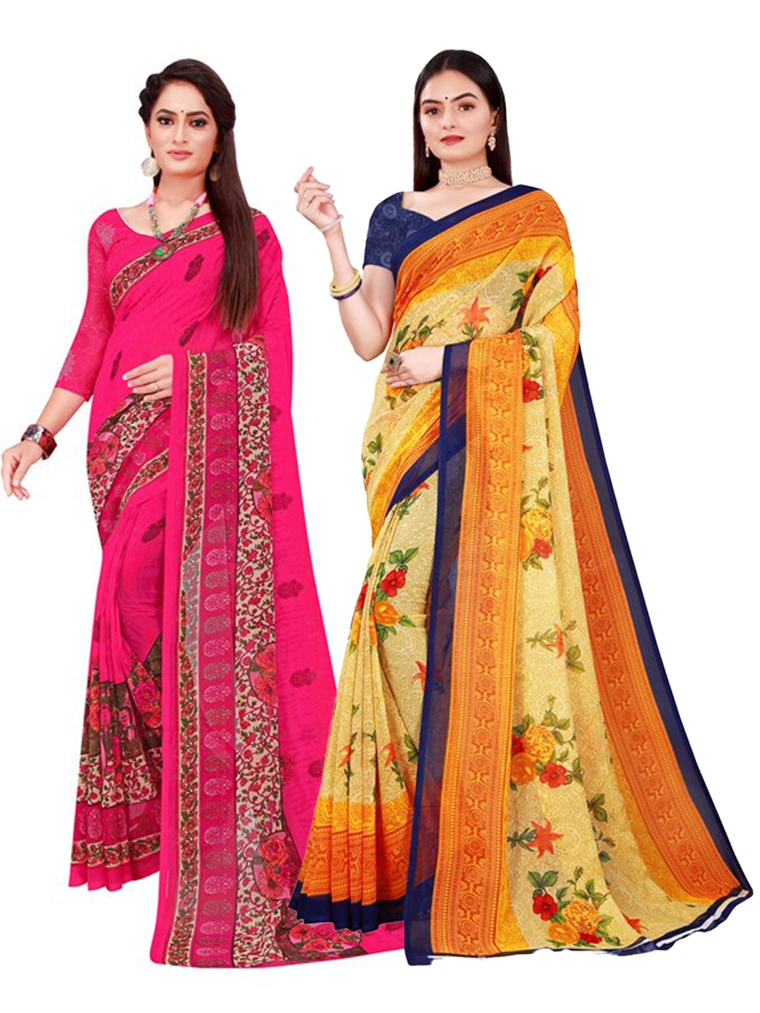 

Florence Women Pack Of 2 Pink & Beige Printed Pure Georgette Saree