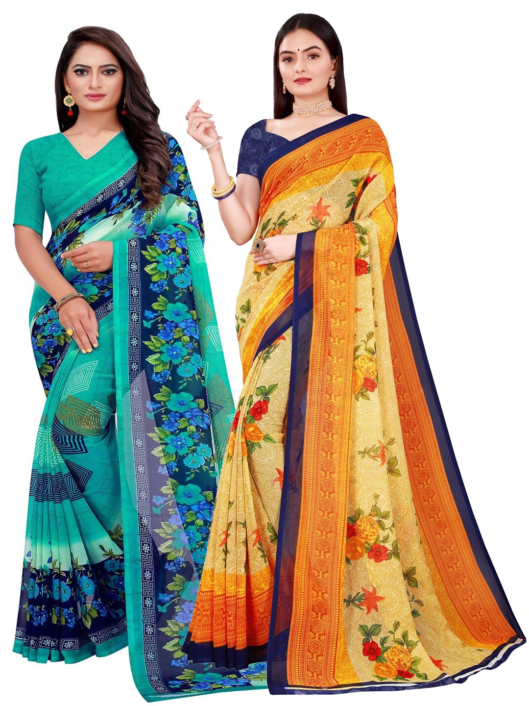 

Florence Beige & Teal Pure Georgette Saree