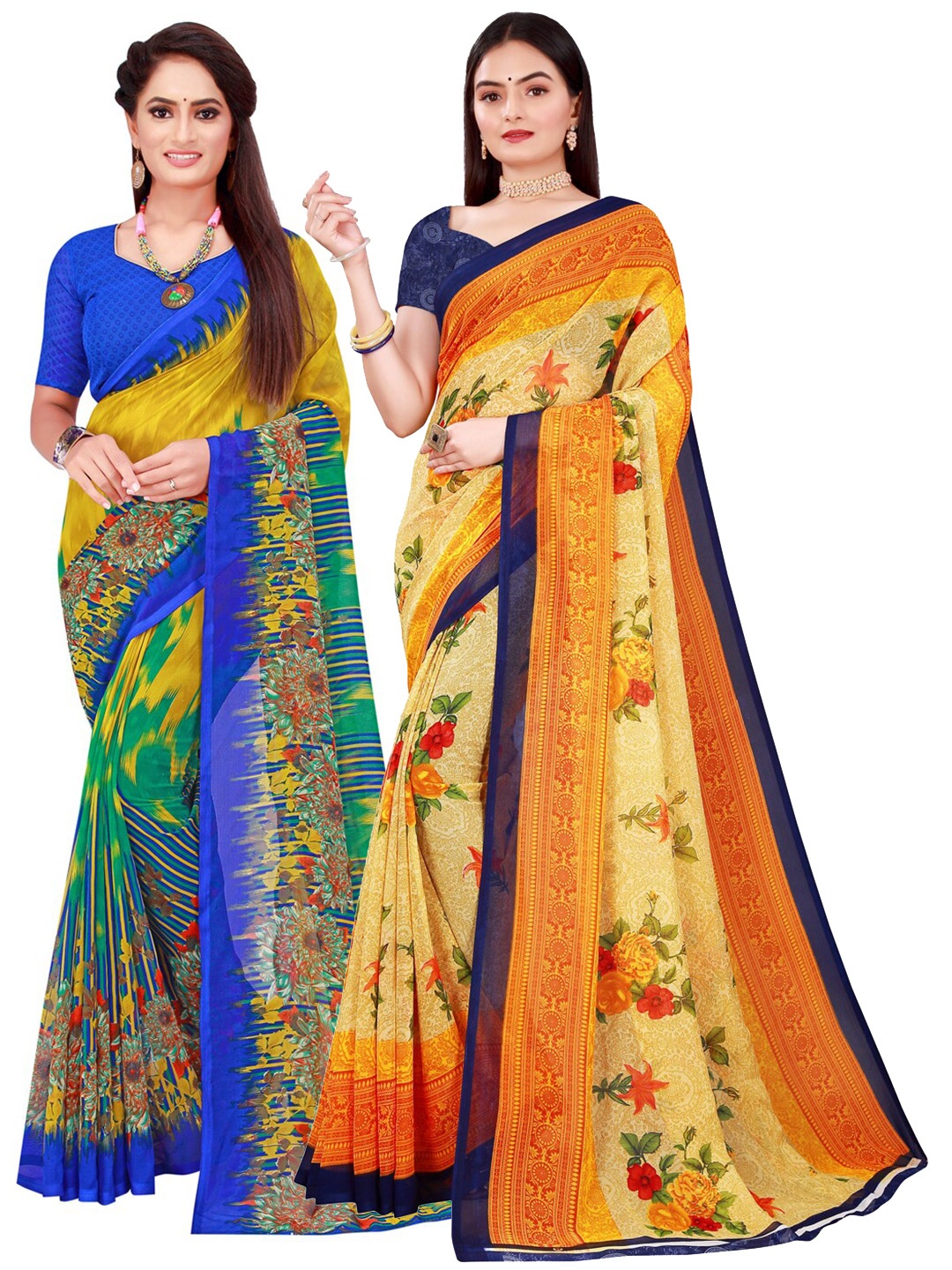 

Florence Beige & Yellow Pure Georgette Saree