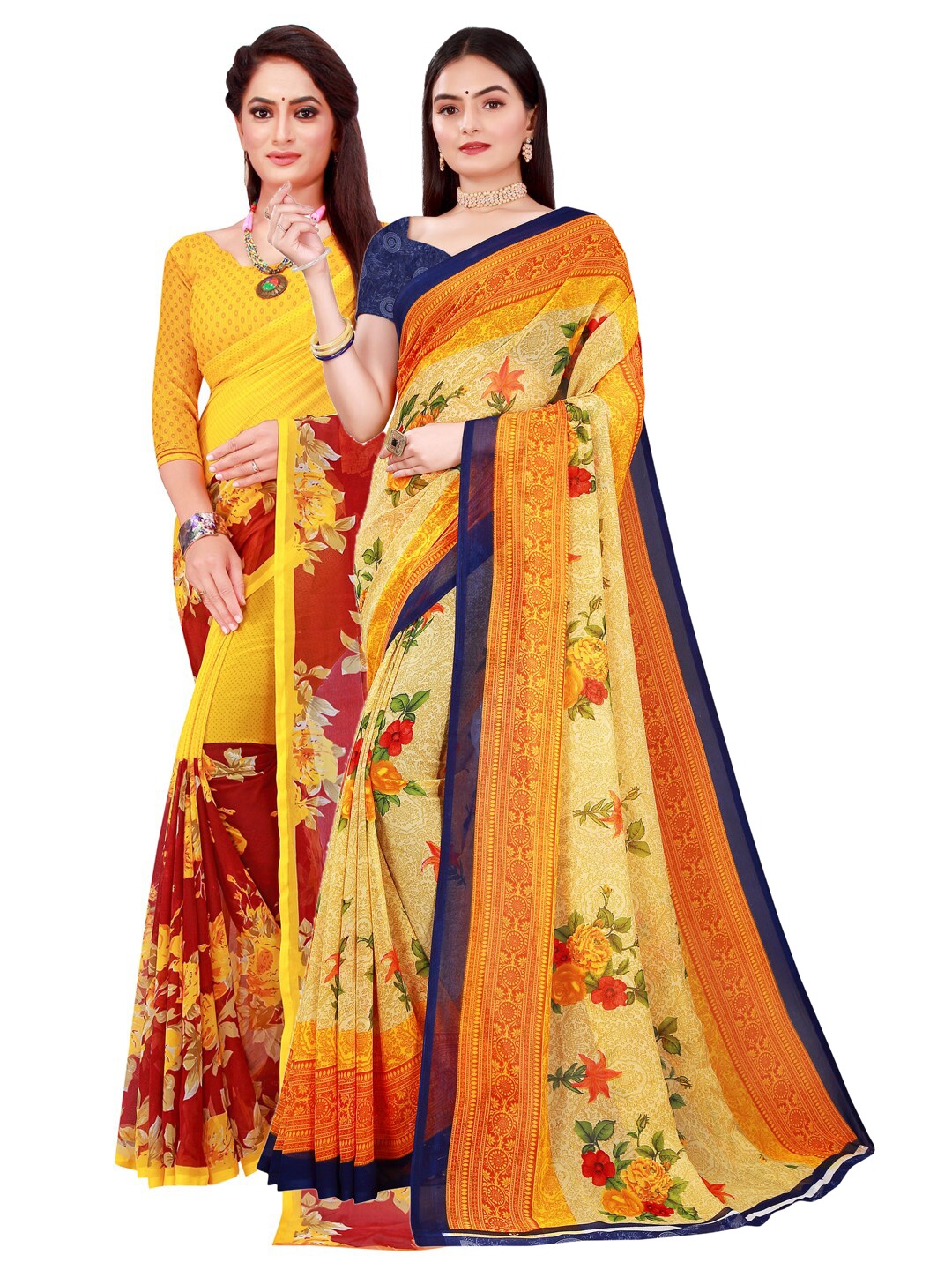 

KALINI Beige & Yellow Pure Georgette Saree