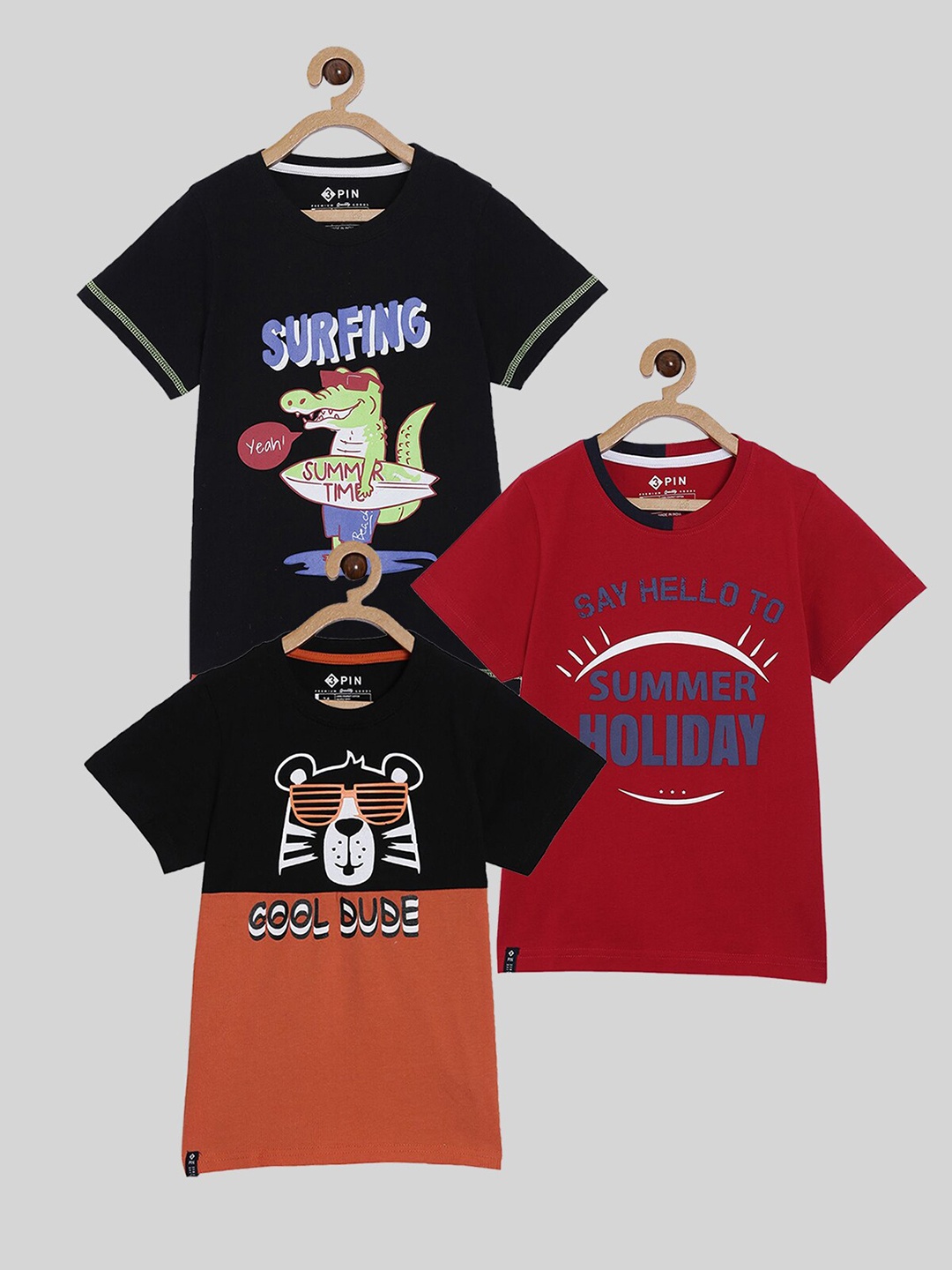 

3PIN Boys Black and red purple 3 Printed T-shirt
