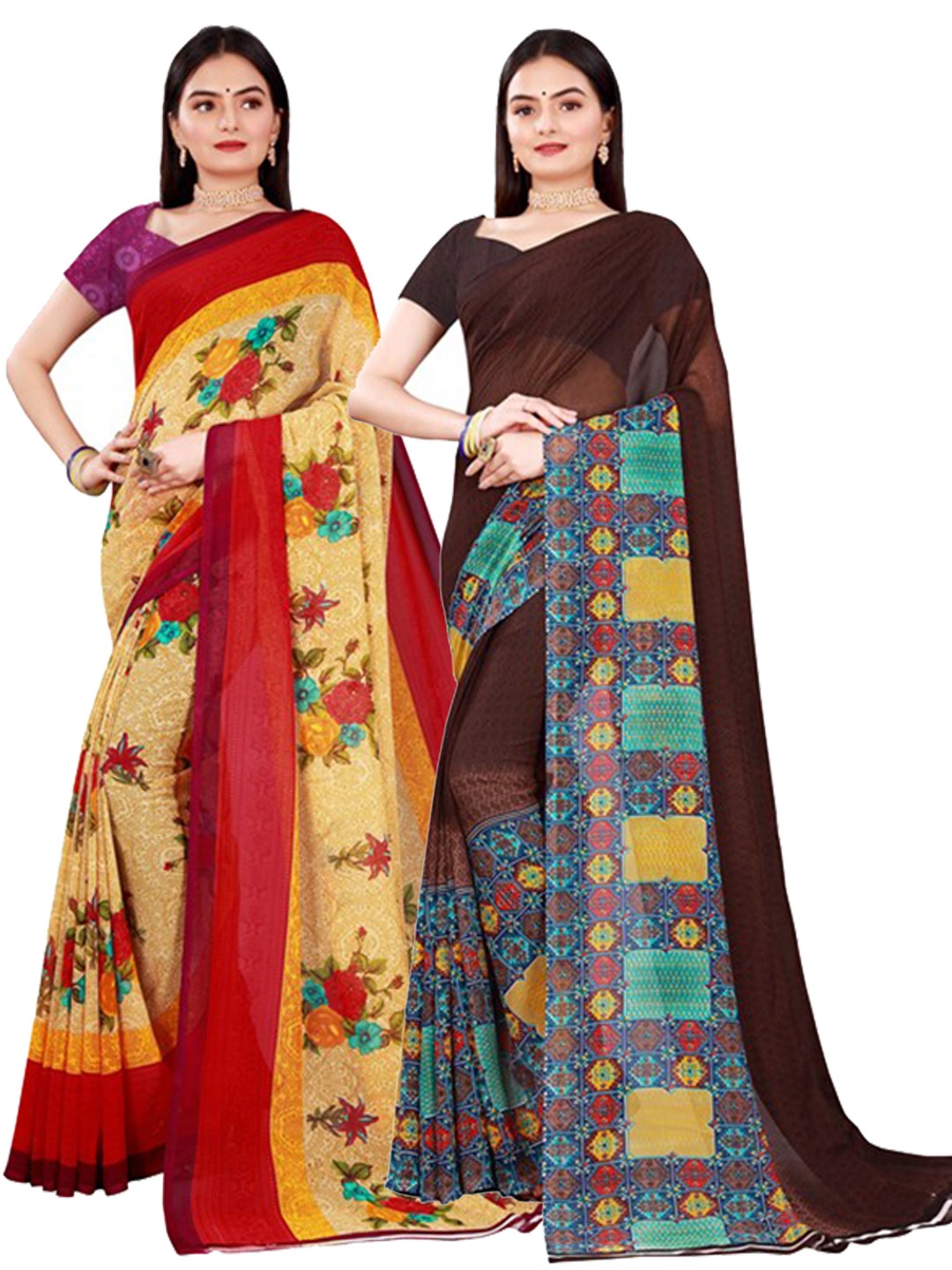 

SAADHVI Beige & Brown Pure Georgette Saree